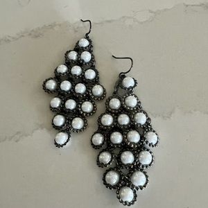 Pearl and gunmetal dangle earrings